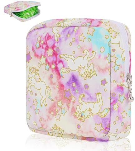Desing Wish 1 Pièces Pochette Serviette Hygiénique avec Zippée Tampons Trousse Rangement Sac Maquillage Petite Pochette Femme Tissu Coton Trousse Toilette Voyage Kit Fille Cadeau Anniversaire Noël