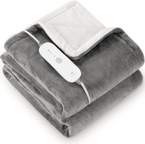 CURECURE Electric Heated Blanket Throw Soft Flannel Heating Blanket with 4 Heating Levels and 10 Hours Auto Off, 130X180cm Home Office Use Fast Warming Blanket (Light Gray