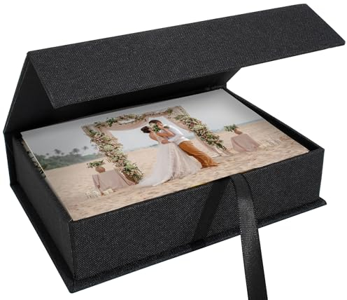 Hiwhy Photo Storage Box 4x6, Linen Photo Box, Memory Box Perfect to Store Your Photo, Pictures, Certificates, Scrapbooking Supplies, Keepsakes and Jewelry Black