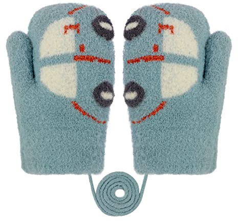 Kinder Winter Handschuhe Baby Fäustlinge Mädchen Fausthandschuh Halshandschuhe Themohandschuhe Gloves Gestrickte Handschuhe für 1 2 3 4 5 6 Jahre Jungen Mädchen Warme Strickhandschuhe mit schnur