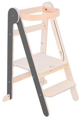 Mamatoyz Montessorianischer Lernturm, faltbar, vielseitig einsetzbar, aus natürlichem Birkenholz mit 3 verstellbaren Höhen