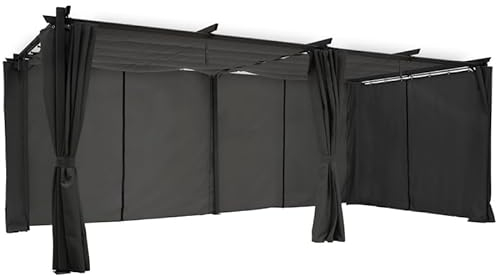 IDMarket - Pergola édition limitée Toit rétractable 3x6 M et 6 Rideaux Gris Anthracite