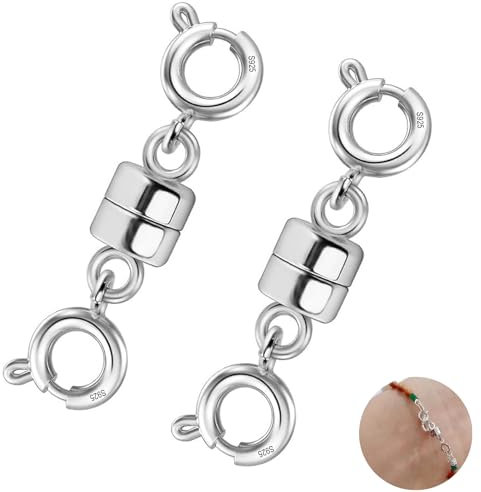 GYHWOFUL 2 unidades de cadena de cierre magnético, extensión de cadena de plata de ley 925, cierre magnético de cadena de plata para pulseras, accesorios para hacer joyas, collares, extensores