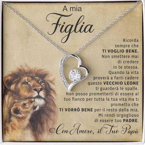 Bramart Collana Donna Figlia da Mamma o Papà Idea regalo per lei Finitura in Argento, Oro Gioiello Compleanno o Natale Idee Regali Ciondolo - Cofanetto con DEDICA incluso (Figlia)