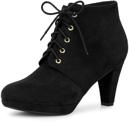 Allegra K Women's Lace Up Platform Block Heels Ankle Boots Black 5.5 UK/Label Size 7.5 US