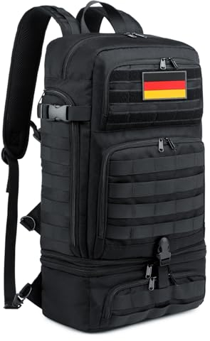BERTASCHE Lunch Rucksack, 17 Zoll Laptop Rucksack mit Kühltasche, 2-IN-1 Arbeitrucksack für Herren, Arbeit, Uni, Picknick, Molle, militär, Schwarz
