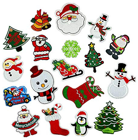 18 Stück Weihnachten Patches zum Aufbügeln Kinder Erwachsene, Weihnachtsmann Flicken zum Aufbügeln, Bestickte Aufnäher, Bügelbilder für Hut Jeans Jacken Rucksäcke, DIY-Zubehör
