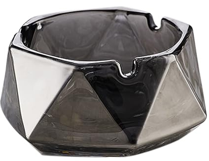 Modern Grey Glass Ashtray, Glass Ash Tray for Cigarette Cigar, Clear Ashtrays Suitable for Outdoors, Indoors, Home, Bar, Office 8.5x4.5cm - Grey