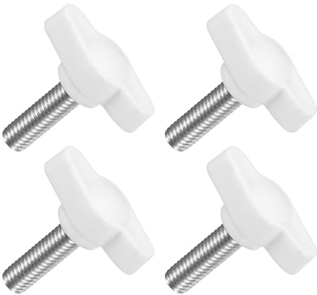 QUARKZMAN 4 Stück T-Flügelschraube mit Griffen M6 x 20mm Weiß | Männliche Schraube Knopf 304 Edelstahl Rändelschraube Daumenschrauben-Griff 27mm Durchmesser