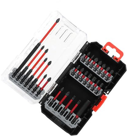 X-STEEL 26pcs Impact Screwdriver Bit Set, S2 Alloy Steel Magnetic Impact Driver Bits with Storage Case, Multi-length 1/4 Hex Shank Bit Set for Power Drills and Impact Drivers