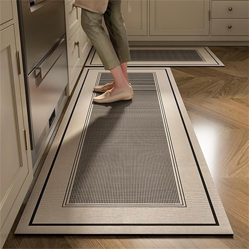 Highdi Schwarz-Weiß-Plaid Küchenläufer, Saugfähig Küchenteppich, Teppich Küche Teppich Flur, Waschbarer Teppich Küchenläufer rutschfest, für Eingangsbereich Esszimmer (Grau,50x160cm)