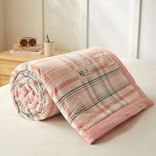DOTBUY-SHOP Bettüberwurf Steppdecke, Baumwolle Karo Tagesdecke Leichte Tagesdecken mit Präge Wohndecke aus Gesteppt Bettdecke Bettbezug für Einzelbett Doppelbett (Rosa,200x230cm)
