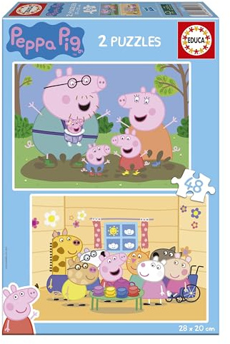 Educa - Peppa Pig | Set mit 2 Kinderpuzzles mit 48 Teilen. Ungefähre Maße im zusammengebauten Zustand: 28 x 20 cm. Bestehend aus großen, perfekt verarbeiteten Teilen. Ab 4 Jahren (20327)