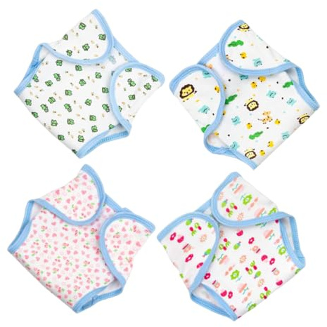 BESPORTBLE 4Pcs Reusable Doll Diapers for Dolls Washable Doll Underwear Reborn Accessories Includes Frog Beetle and Heart Designs