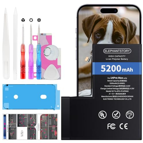 ElephantStory Batterie pour iPhone 14 Pro Max, 5200 mAh Remplacement Interne Haute Capacité Batterie pour A2894 A2651 A2893 A2896 A2895 avec Guide et Tous Les Outils de Réparation