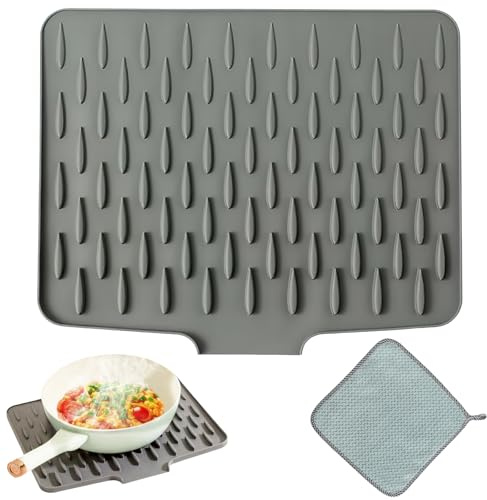 2PCS No Spill Silicone Worktop Drainer, Draining Board Mat, Heat Resistant and Non-Slip Dish Drying Mat for Kitchen Counter