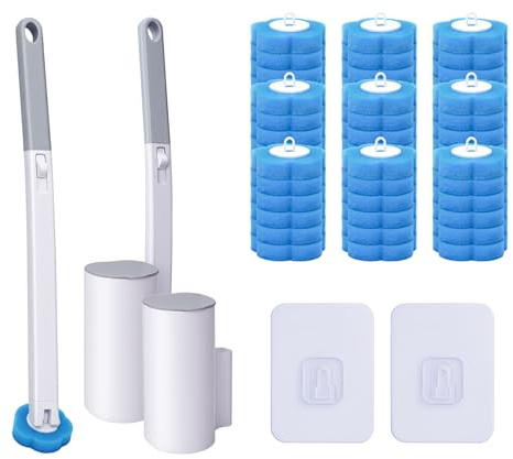OWLKELA Disposable Toilet Brush with Holders, 54 Refills 2 Pack | Wall Mounted Toilet Wand Kit, Toilet Cleaning System for Bathroom, Wash Basin, Bathtub Sink