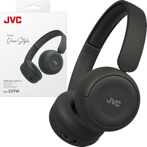 JVC Auriculares inalámbricos HA-S59W-B con batería de 50 Horas, Almohadillas Suaves, diseño Plegable, Bluetooth 5.3, multipunto, Ecualizador de Aplicaciones y micrófono, Color Negro Mate