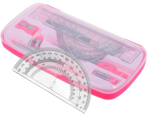 Gogogmee Geometria Compasso Squadra Righello e Goniometro per Studenti Leggero e Resistente in Plastica e Lega per Esercizi di Disegno e Matematica