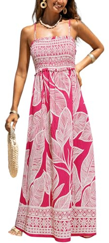 CUPSHE Vestido largo de verano para mujer, estampado floral, sin mangas, con volantes, tirantes delgados, vestido largo para el tiempo libre, Fucsia Tropical, M