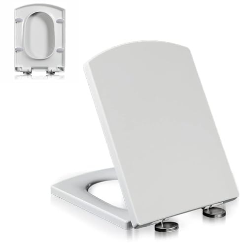 Tapa WC Universal Rectangular, Tapa de Inodoro de PP, Asiento de Inodoro de Cierre Suave con Liberación Rápida para una Fácil Limpieza, Tapadera WC Blanco, 03A, 37x47cm
