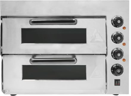 Forno per pizza doppio, 3000 W, in acciaio inox, 20 l, 50 – 350 °C, 57 x 47,5 x 44 cm, con piastre di cordierite, argento