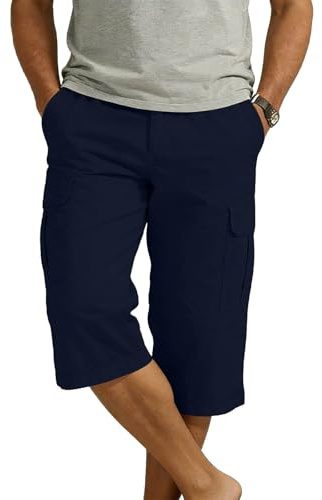 Yolimok Men's 3/4 Length Cargo Shorts Summer Outdoor Quick Dry Breathable Stretch Cotton Combat Golf Cropped Trousers with 4 Pockets Hiking Walking Chinos 3/4 Trousers Everyday Workwear