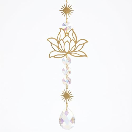 PLUSHCEWT 1 pieza de flor de loto atrapador de sol con prisma de cristal – Decoración de ventana colgante para ventana, campanilla de viento de cristal para casa, oficina y coche