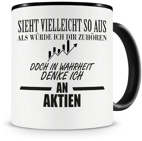 Samunshi® Ich denke an Aktien Tasse Kaffeetasse Teetasse Kaffeepott Kaffeebecher Becher 300ml schwarz