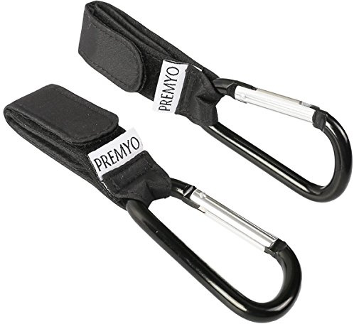 PREMYO Set 2 Ganci per Passeggino Carrozzina - Fissaggio Facile Multi-Uso - Moschettone per Attacare Borsa Organizer
