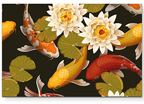 Paul Sinus Art Leinwandbilder | Bilder Leinwand 120x80cm Koi Fische mit Seerosen