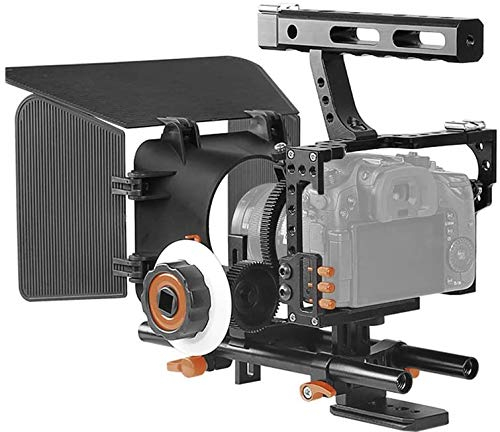 Andoer C500 Aluminium Alloy Camera Cage Kit, 15mm Rod, Matte Box, Follow Focus for Panasonic GH4, Sony A7 Series