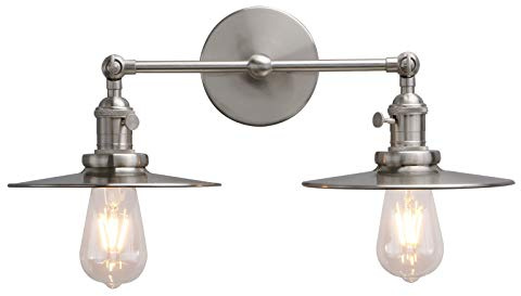 Phansthy Wandleuchte,2 Flaming,Metall-Schirm,Vintage Industrie Loft-Wandlampe,Antik Deko Design,Landhausstil,E27,Wandbeleuchtung,Küchenwandleuchte (Gebürsteter Edelstahl Farbe)