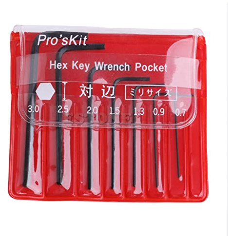 Manyo Set mit 7 Stück 0,7 mm - 3 mm Mini Sechskant Schraubenschlüssel Hex Inbusschlüssel Schraubendreher Schlüssel Tasche Werkzeug