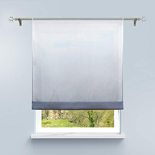 HongYa Raffrollo mit Verlauf Druck Transparenter Voile Raffgardine H/B 140/80 cm Grau Tunnelzug