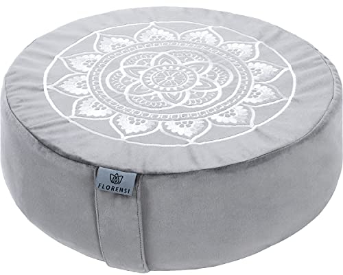 Florensi Meditation Cushion - Comfortable Floor Pillow - Traditional Tibetan Meditation Pillow with Beautiful Velvet Cover - Large Floor Cushion Seating for Adults - Premium Yoga Buckwheat Bolster