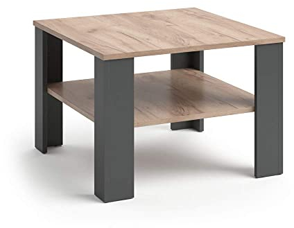 Vicco Couchtisch Homer, Couchtisch mit der Ablage, Anthrazit/Sand, 60 x 60 cm