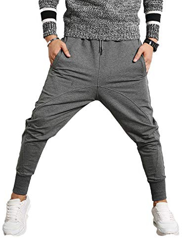 PRIJOUHE Herrjoggingbyxor, sweatpants, låg gren svettning slim fit byxor harem hip hop byxor, Mörkgrå 1, 5XL