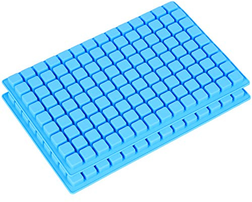 Emoly Silicone Candy Molds, 2 Pack 126-Cavity Mini Square Chocolate Molds for Gummy Jelly Truffles Pralines Caramels, Ice Cube Tray Molds (Blue)