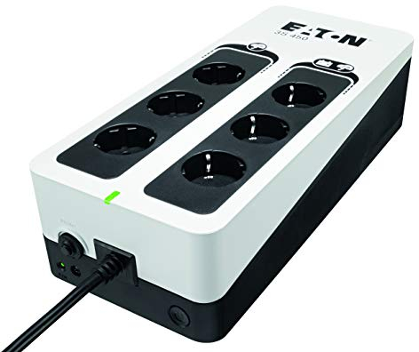 Eaton 3S 450 DIN - 3S450D - Unterbrechungsfreie Stromversorgung (USV) - 450 VA mit Überspannungsschutz (6 DIN Ausgänge, Überspannungsschutz, Schalldämpfer) - Weiß & Schwarz