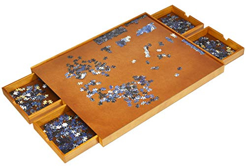 RELAX4LIFE Tavolo per Puzzle in Legno con 4 Cassetti, Porta Puzzle Leggero e Portabile con Maniglie scanalate, Bambini e Adulti, 65 x 80 x 6,55 cm