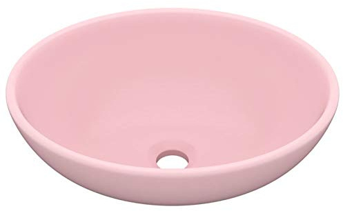 Lavabo Ovalado de Cerámica de Lujo para Baño y Aseo - Rosa Mate, 400 x 330 x 135 mm