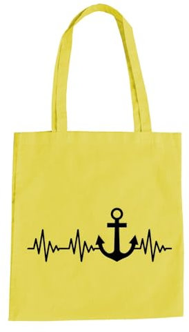 Herzschlag Anker Baumwolltasche - EKG Boot Schiff Seemann Kapitän Segeln Hafen Gelb