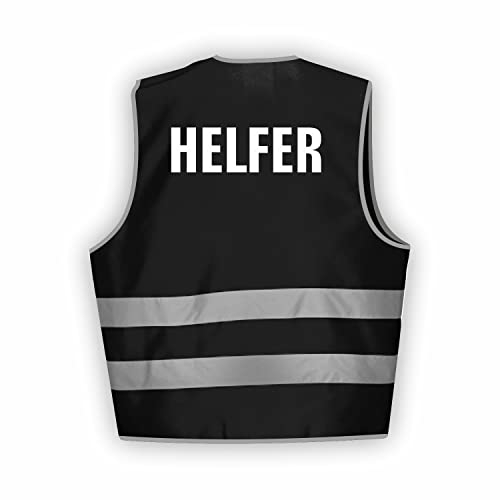 Fassbender-Druck WARNWESTEN - Sicherheitsweste SCHWARZ Warnweste nach EN ISO 20471 zertifiziert - Warn Weste HELFER - Unisex mit hochwertigem Reflektorstreifen (SCHWARZ I 3XL/4XL I 1St.)
