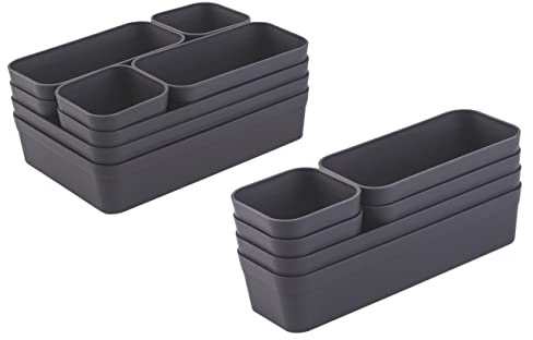 Engelland - Schubladen-Organizer Set, 14-teilig, Farbe: Anthrazit-Grau, universell verstellbar, Aufbewahrungs-Box, Einteiler, Trenn-System, Utensilien, Stauraum, Wohn-Badezimmer, Kunststoff, BPA-frei