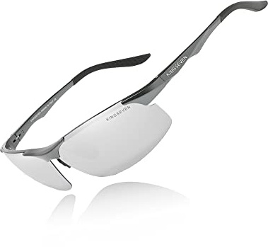 KINGSEVEN Sport Sonnenbrille für Herren Polarisierte Fahrbrille Ultraleichter Al-Mg Metallrahmen UV400-Schutz 9126 (Silber)