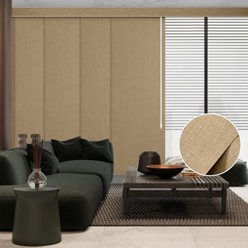 Graywind Blackout Panel Track Blinds with Wand Control, Made to Measure Sliding Panel Blinds for Patio Doors Large Windows, Thermal Insulating & UV Protection, Extendable Track Up to 389cm, Coffee