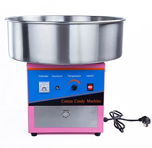 Máquina comercial de algodón de azúcar, fabricante de algodón de azúcar de 1000 W con cuchara de azúcar y cajón de almacenamiento grande, máquina de algodón de azúcar para fiestas y negocios, rosa