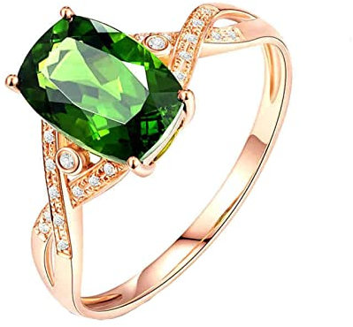 KnBoB 0.41ct Diopsid mit Diamant Ring, Damen 18 Karat (750) Rotgold Verlobungsring Rosegold Hohl Kreuz Quadrat Ring Größe 56 (17.8)
