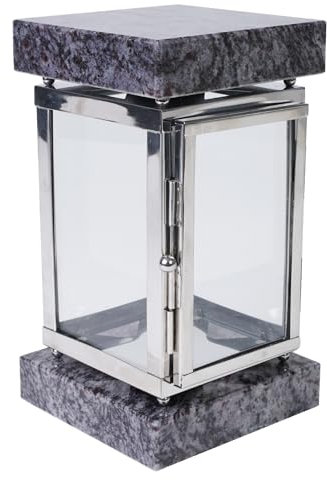 Grab-Lampe Granit Orion Edelstahl Grab-Schmuck Friedhof-Leuchte Laterne Deko